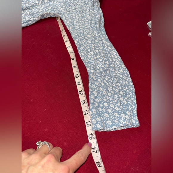 Bobbie Wren BLUE Floral TOP/PANTS SET rayon Vneck cropped minimal prairie set S - Picture 11 of 16